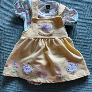 John Deere Yellow Baby Dress with Chicken Embroidery Size 3-6 months